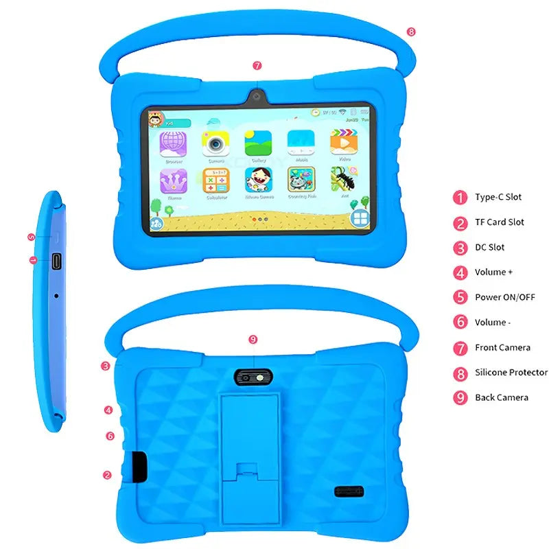 7-Inch Kids Touchscreen Tablet, Quad-Core Android 13.0, 4GB RAM 64GB Storage, 1280X800 Resolution, Dual Cameras, Wifi Bluetooth-Compatible, Parental Control