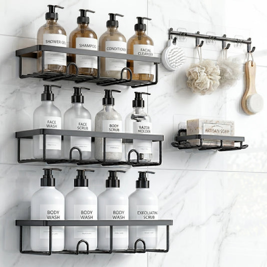 Rustproof Black Shower Caddy Set Bathroom Towel Stainless Self-Adhesive Steel