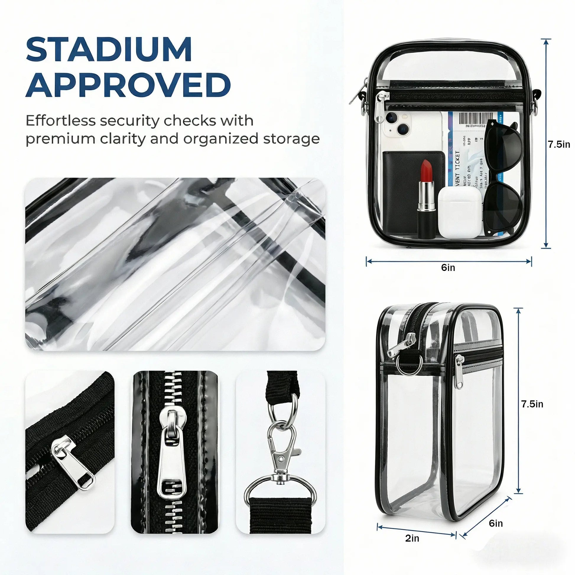 Stadium Approved Clear Crossbody Backpack - Waterproof PVC Transparent Bag with Adjustable Strap for Men & Women, Ideal for Concerts, Sports Events, Festivals, Travel, Swimming & Beach