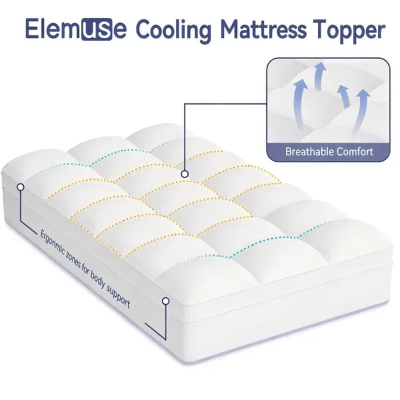 【Tiktok Shop Mother'S Day】Elemuse Extra Thick Mattress Topper for Back Pain, Plush Soft Pillowtop with Elastic Deep Pocket, Cooling down Alternative Filling, Soft Pillow Top for Better Sleep & Back Pain Relief