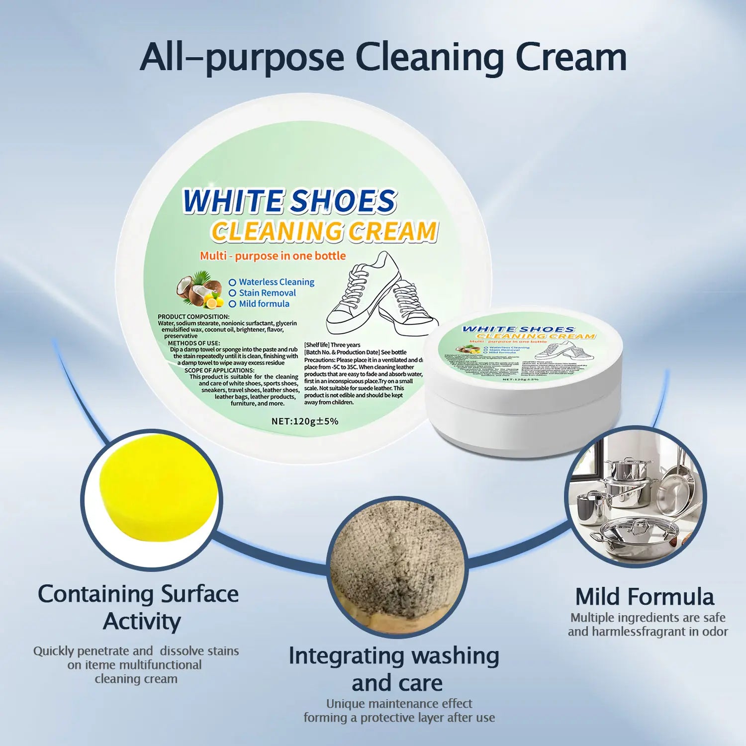 【Mothersdaygift】White Shoes Cleaning Cream for Sneakers Leather Furniture Tiles & Car Interiors Fast Stain Removal Easy to Use No Water Needed Non-Damaging Multi-Purpose Cleaner