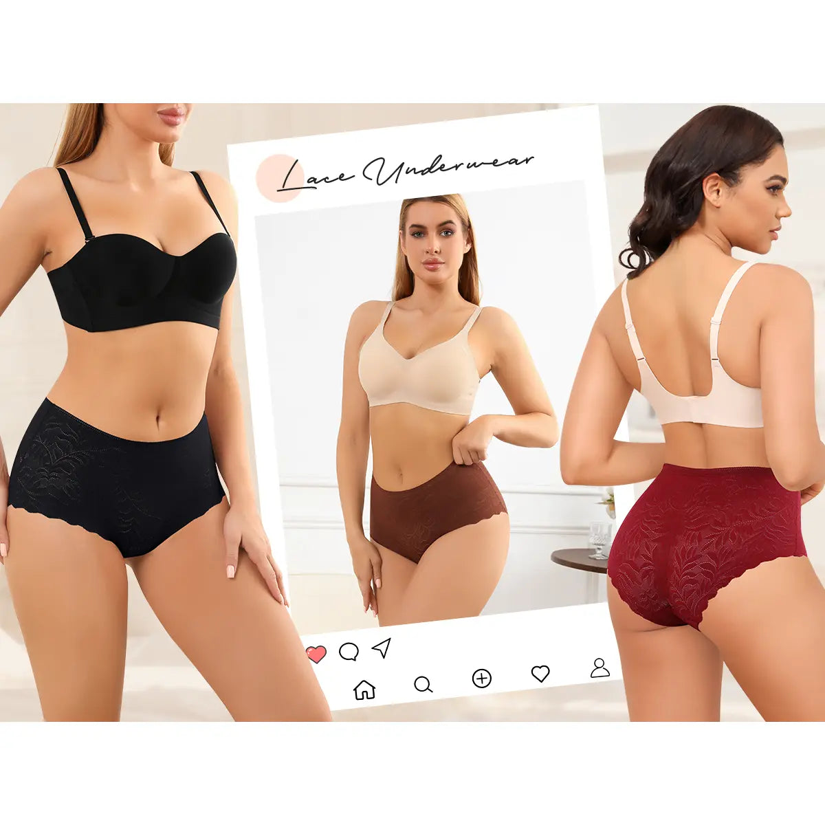 LEVAO High Waist Seamless Lace Panties for Women – Boyshorts No Show Soft Stretch Panties 5 Pack S-XXL