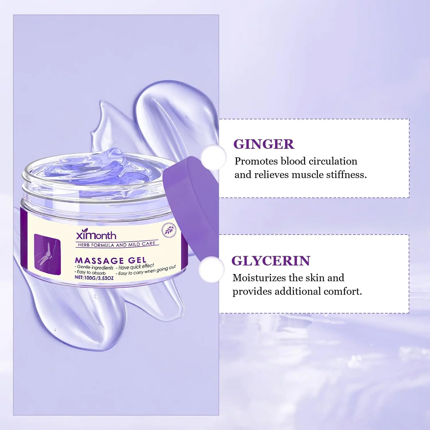 Ximonth Soothing Pain Relief Massage Gel Natural Plant Extracts Non-Greasy Fast-Absorbing Joint Discomfort Relief 100G