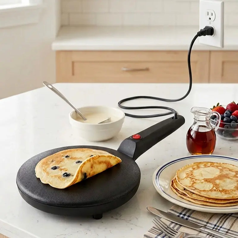 Multi-Function Pancake Maker, Non-Stick Crepe Maker & Crepe Machine - Non-Stick Heating Plate with LED Indicator Light, Easy to Clean, Compact Home Breakfast Machine