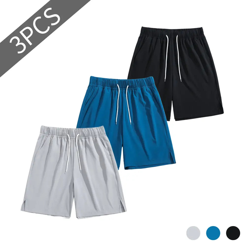 TJL Men'S Performance Focus Fitted Cut Plain Polyester Blend Training Shorts - 3-Pack, Mid Waist, Drawstring Tie, Athletic Look, Vibrant Multi-Color Sets
