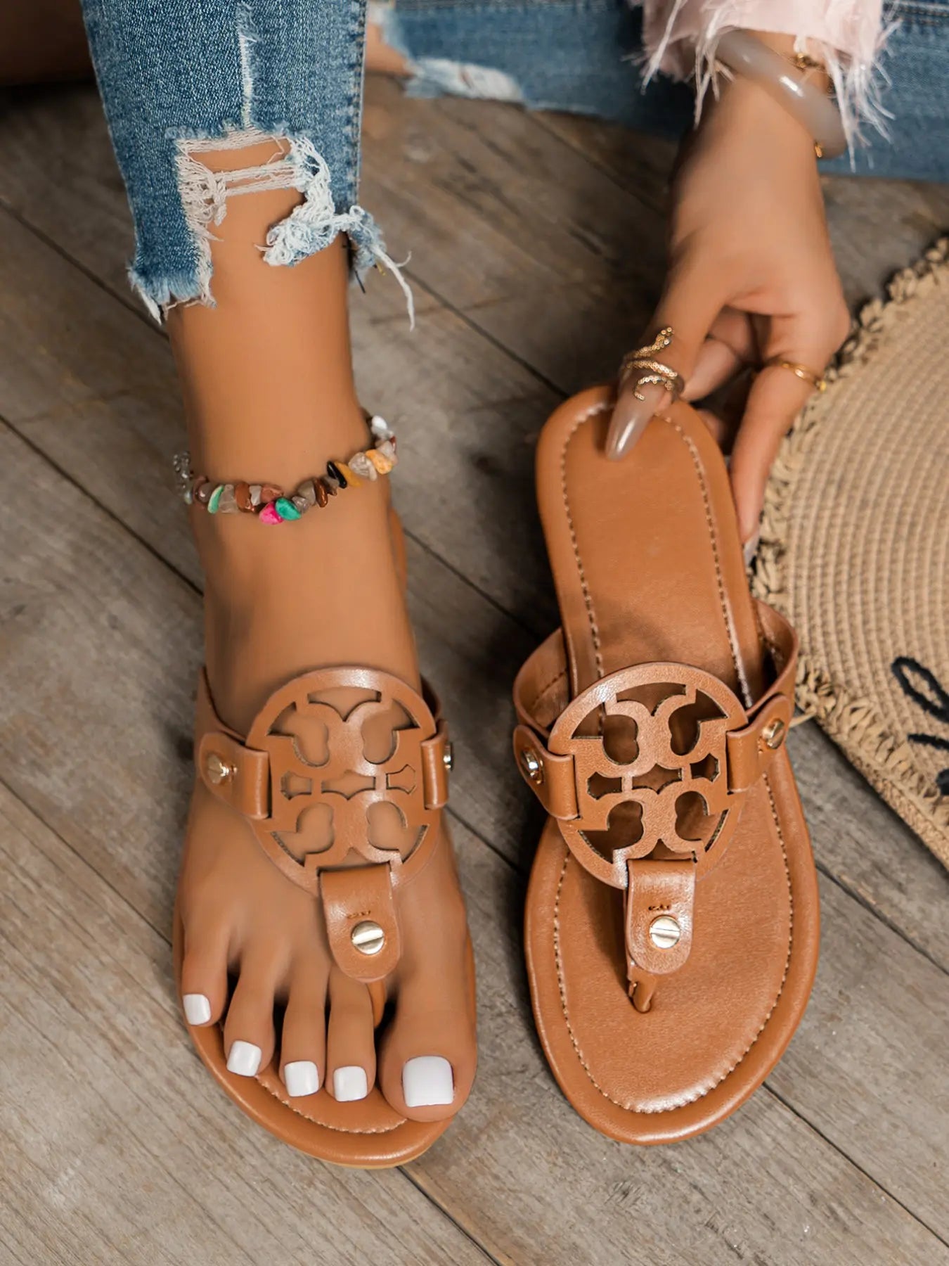 Women'S Fashion Polka Dot Slides, Comfortable Lightweight Breathable Summer Sandals, PU Leather Footwear for Daily Wear, Fashionable Slide Sandals