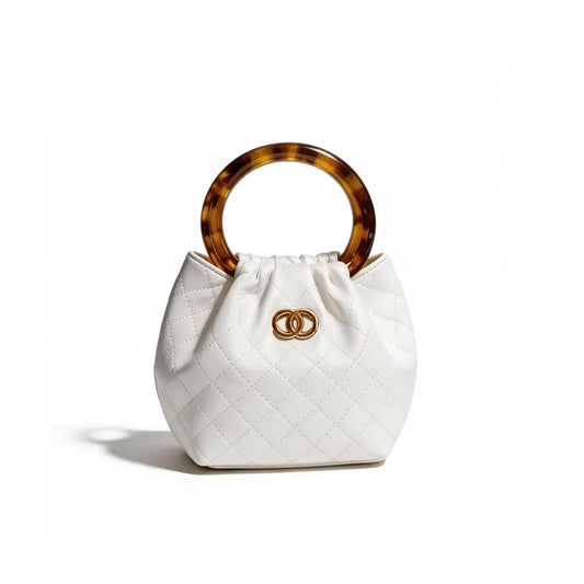 The Tangerine Ring Pouch - Chic Quilted Bucket Bag Soft Faux Leather with Tortoiseshell Handle for Summer Vacation Resort Trendy All-Match Commuter Bag
