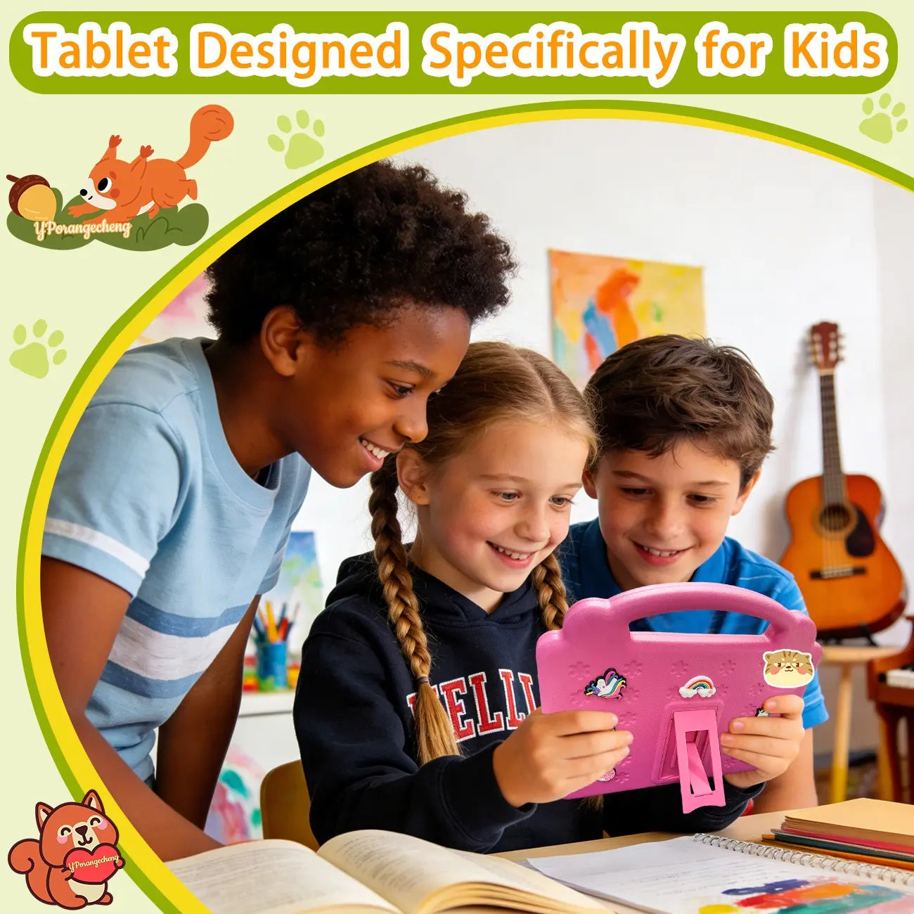 10.1 Inch Learning Tablet for Students and Office, 5G Wi-Fi 3GB RAM 64GB ROM (Support 1TB Microsd), Dual Rear Cameras & Front Camera, Parental Control Mode, Shockproof Kid-Proof Case, Holiday Gift (Power Adapter Navailable in Pink/Blue/Green/Orange