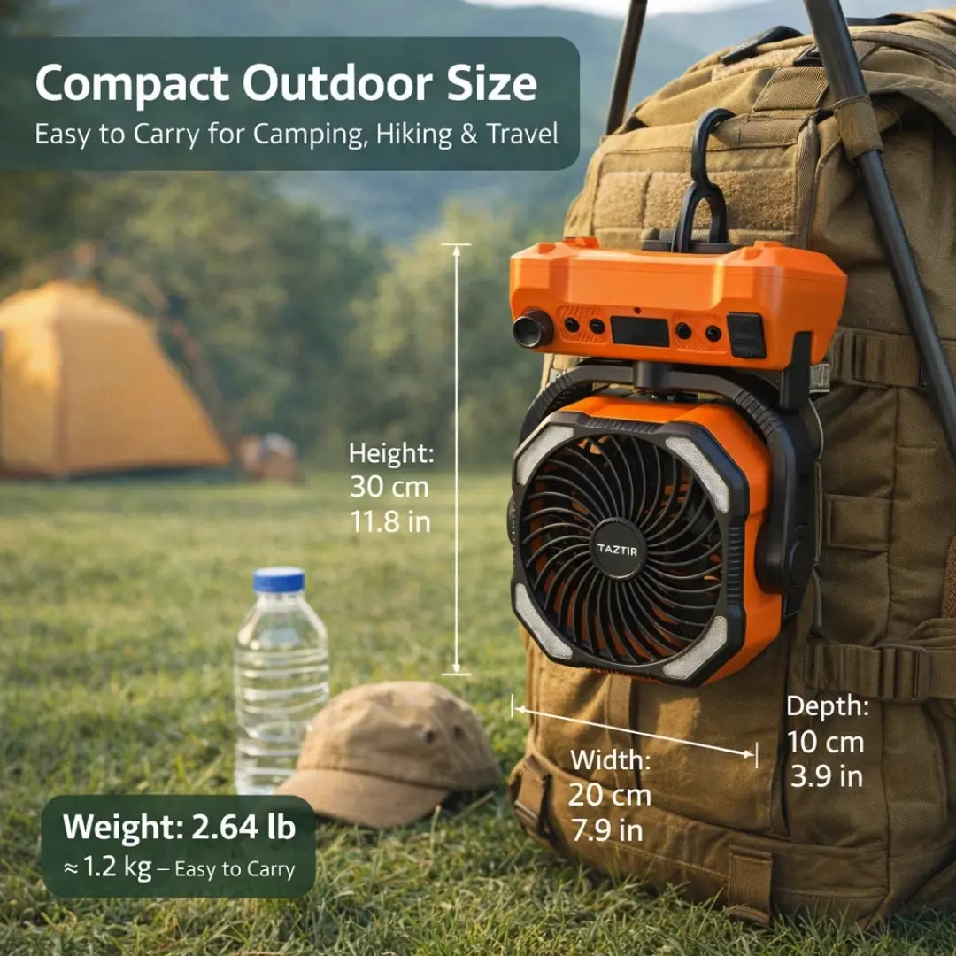 Mother'S Day Gift Taztir 3-In-1 Portable Camping Fan with 20000Mah Battery, Rechargeable Desktop Fan with LED Light & Power Bank, No Plug, 4 Speeds Strong Airflow for Camping, Bedroom, Office & Emergency