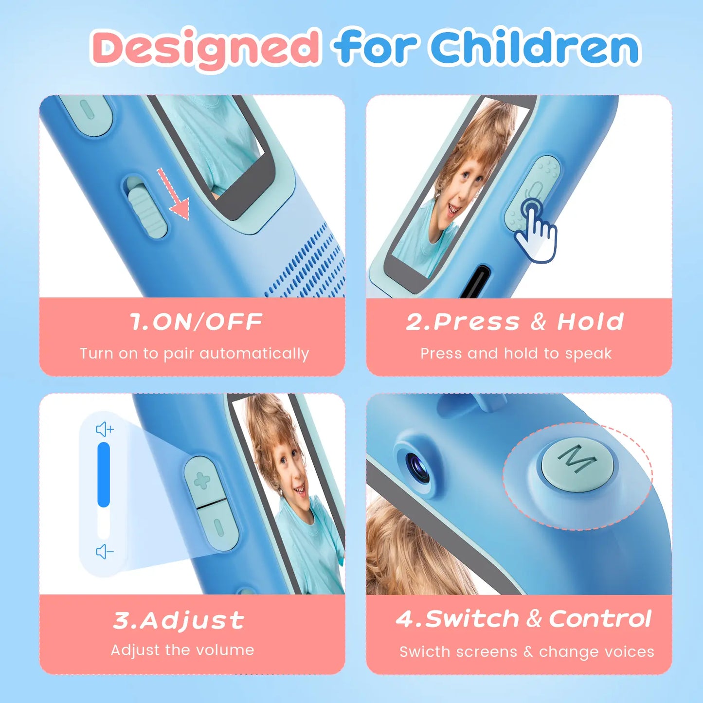 Video Walkie Talkies for Kids - 2 Pack Long Range Walkie Talkie Rechargeable Video Intercom 2 Way Radio for Age 3-12 Boys Girls for Indoor Outdoor Camping (Pink&Blue)