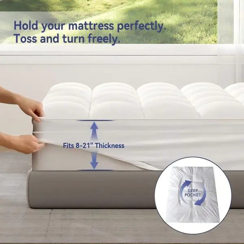【Tiktok Shop Mother'S Day】Elemuse Extra Thick Mattress Topper for Back Pain, Plush Soft Pillowtop with Elastic Deep Pocket, Cooling down Alternative Filling, Soft Pillow Top for Better Sleep & Back Pain Relief