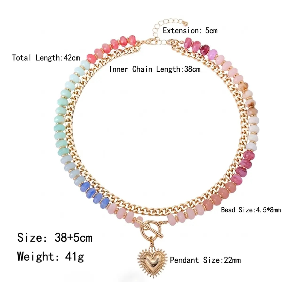 Dopamine-Enhanced Colored Beaded Double-Layer Necklace, Heart-Shaped Pendant Chain, Clavicle Chain, Unique Stacked Heart Pendant, Women'S Jewelry Gift.