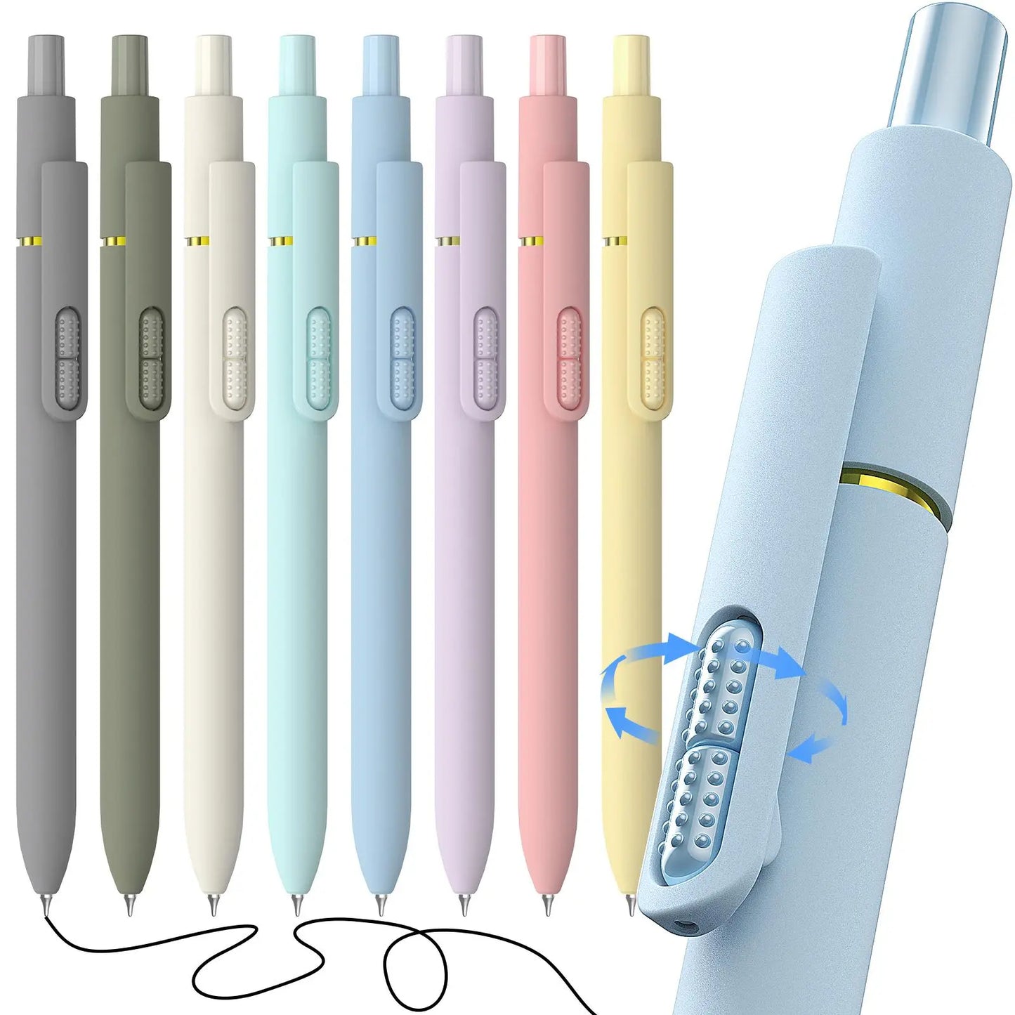 Hiacry 8 Pcs Gel Pens - 0.7Mm Fine Point Smooth Writing Black Ink, Quick-Dry Long Lasting Fidge Pens, School & Office Supplies for Men Women