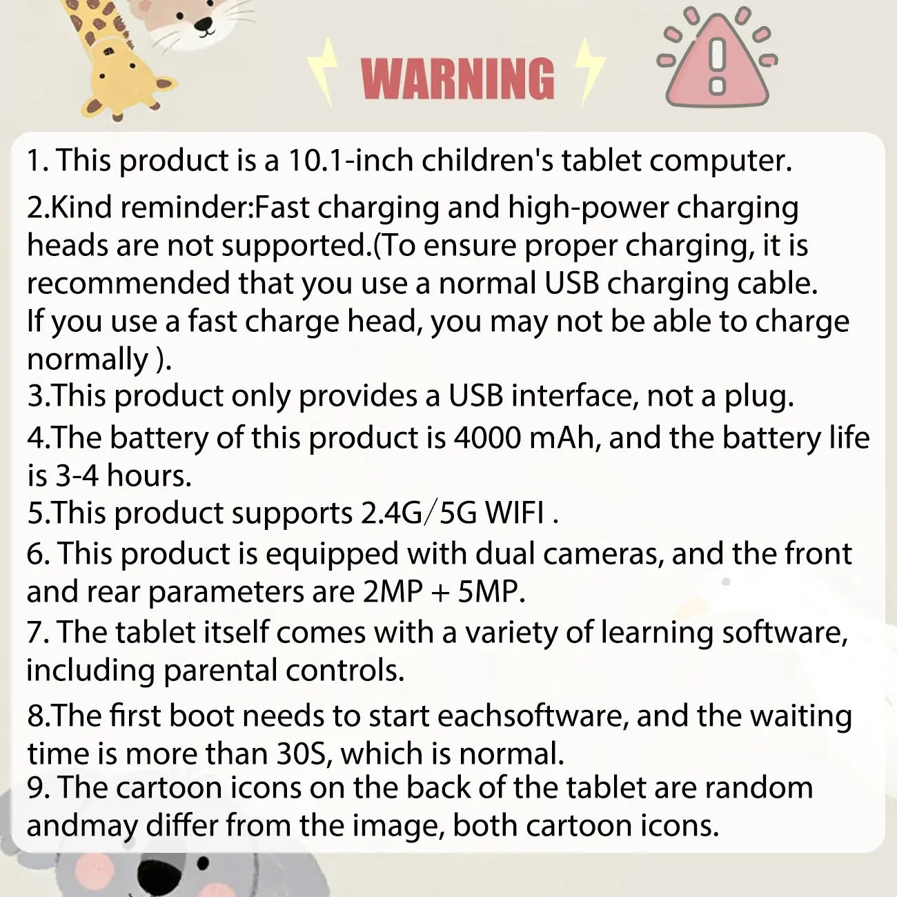 10.1 Inch Learning Tablet for Students and Office, 5G Wi-Fi 3GB RAM 64GB ROM (Support 1TB Microsd), Dual Rear Cameras & Front Camera, Parental Control Mode, Shockproof Kid-Proof Case, Holiday Gift (Power Adapter Navailable in Pink/Blue/Green/Orange