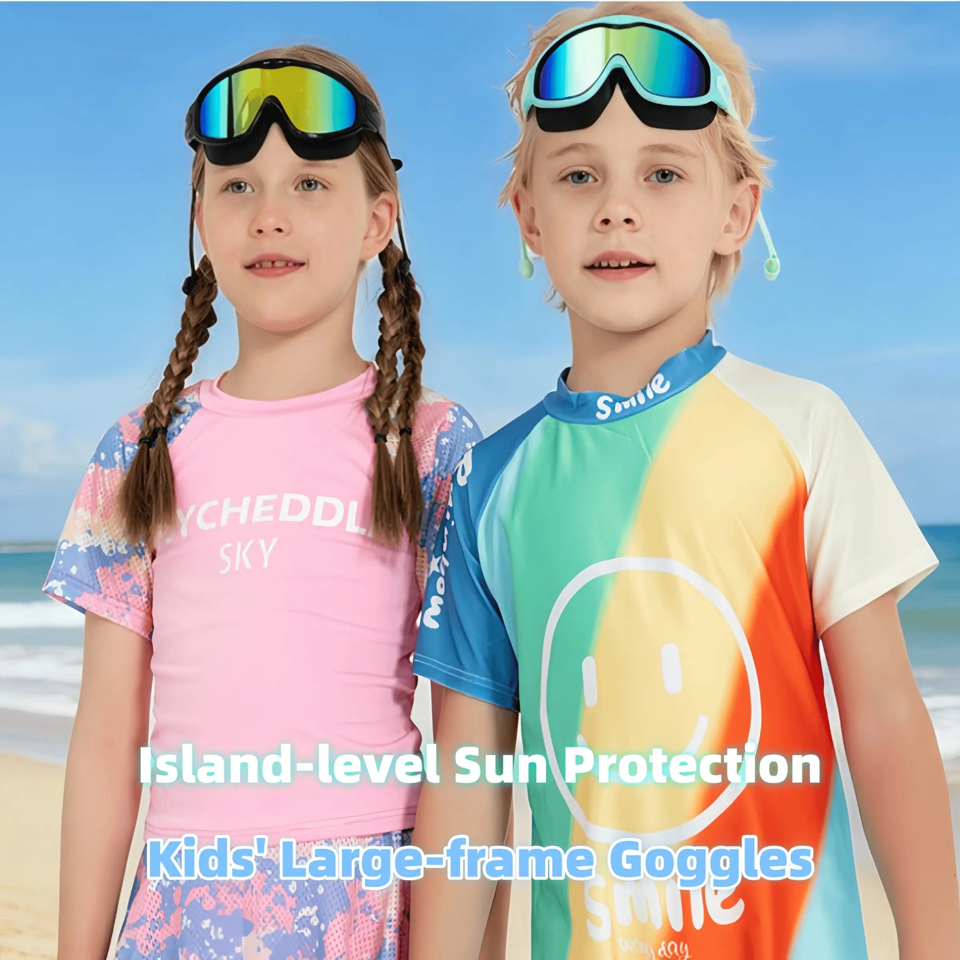Kids' Snorkeling Mask with Earplugs & Nose Clip, Anti-Fog UV Waterproof Swim Goggles for Ages 5-14, Comfortable Silicone Frame for Safe Diving, UV Swimming Goggles, Swimming Accessories