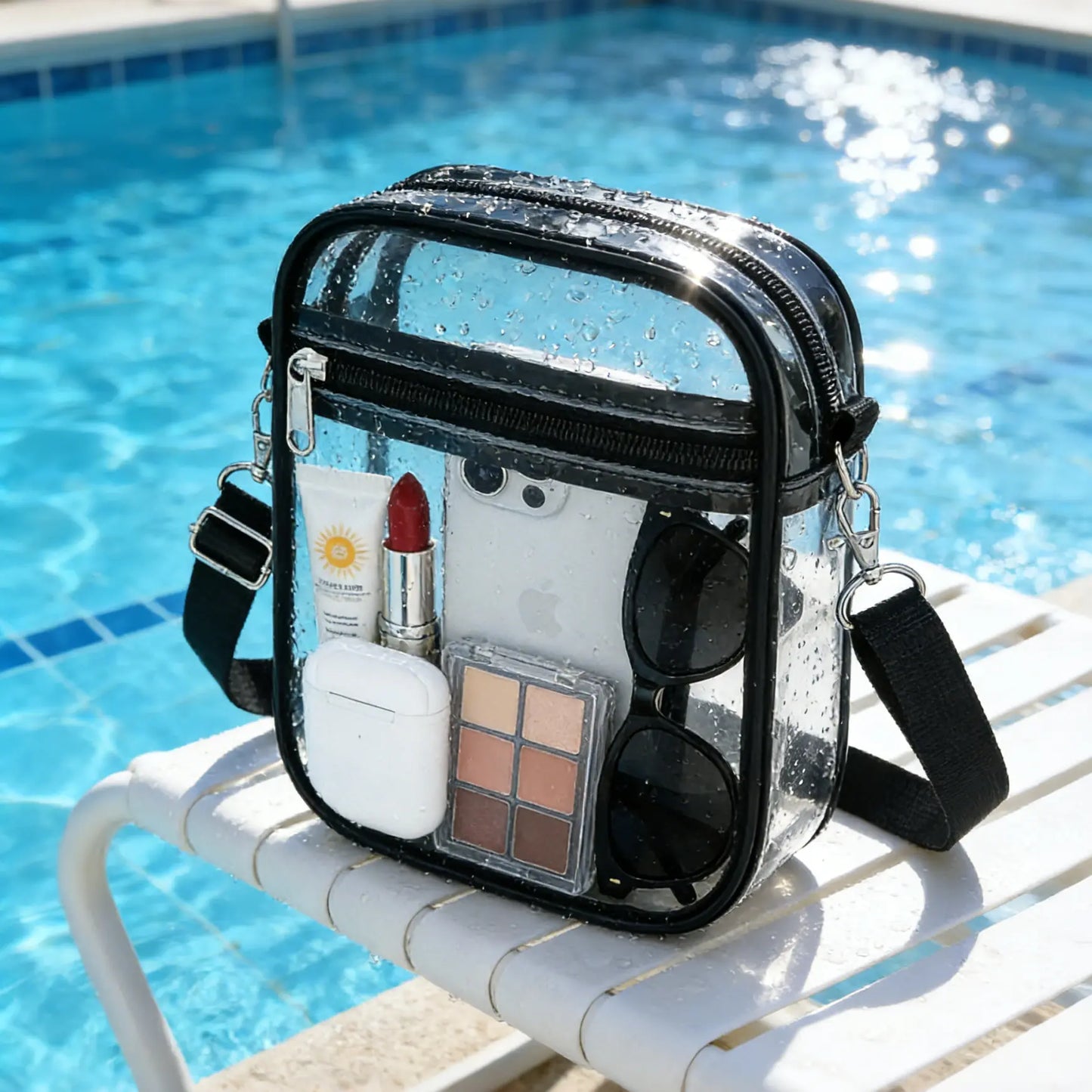 Stadium Approved Clear Crossbody Backpack - Waterproof PVC Transparent Bag with Adjustable Strap for Men & Women, Ideal for Concerts, Sports Events, Festivals, Travel, Swimming & Beach