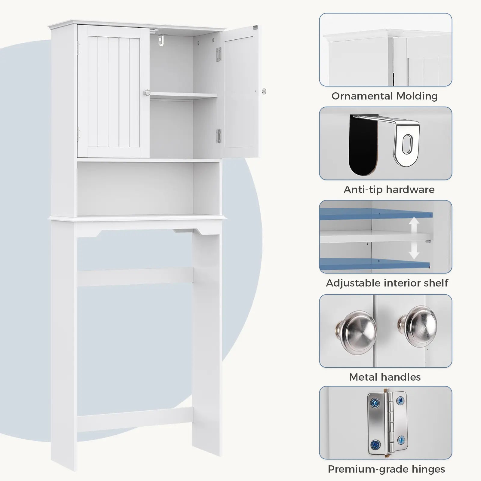 【Mother'Sdaygift】Over the Toilet Storage Cabinet, Bathroom Storage Cabinet over Toilet with Double Doors and Adjustable Shelf, Freestanding Toilet Rack for Bathroom, Black