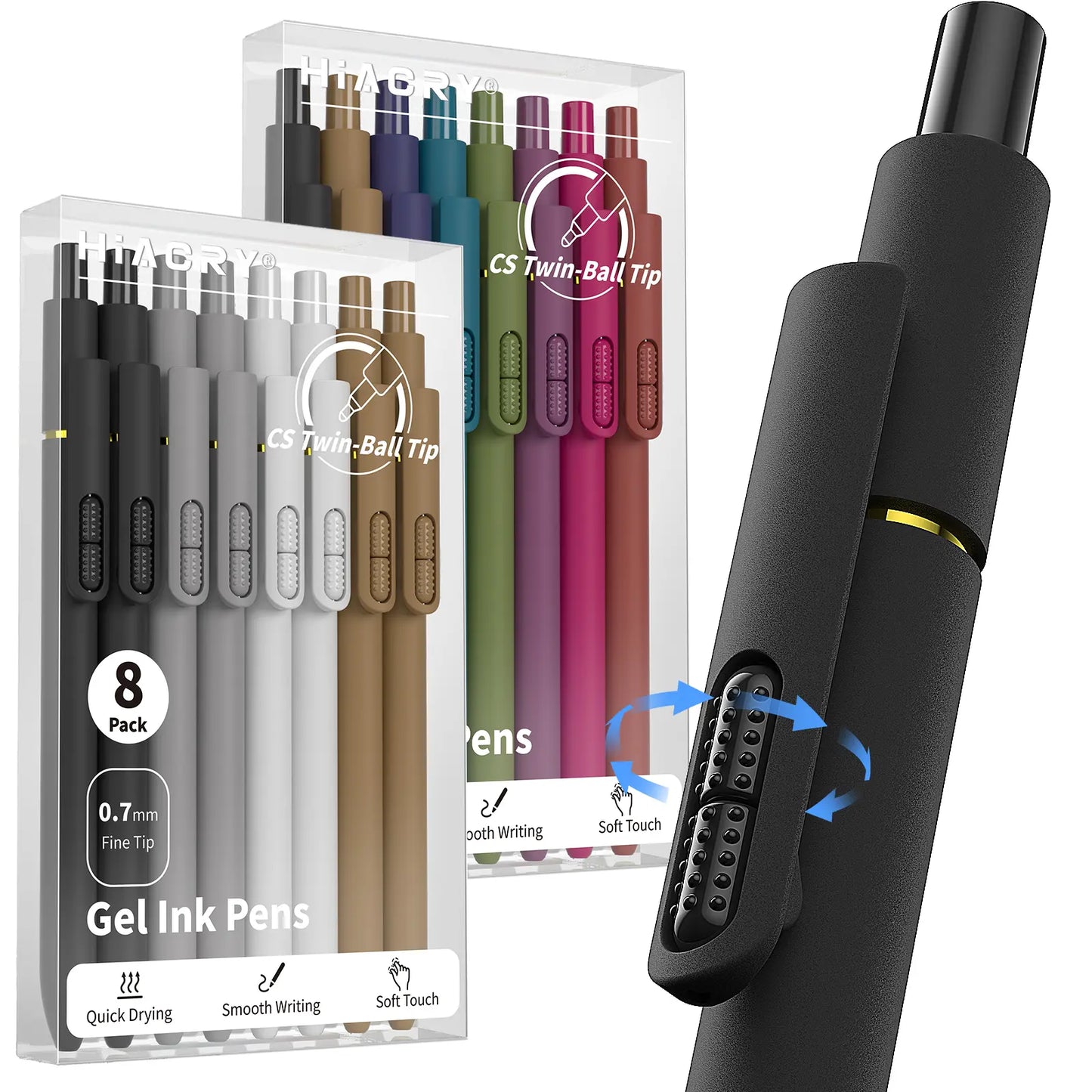 Hiacry 8 Pcs Gel Pens - 0.7Mm Fine Point Smooth Writing Black Ink, Quick-Dry Long Lasting Fidge Pens, School & Office Supplies for Men Women