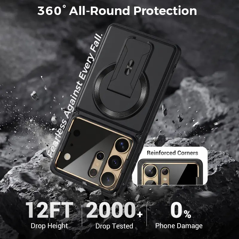 Multifunctional Magnetic Case with Invisible Stand & Camera Protection for Samsung S Series