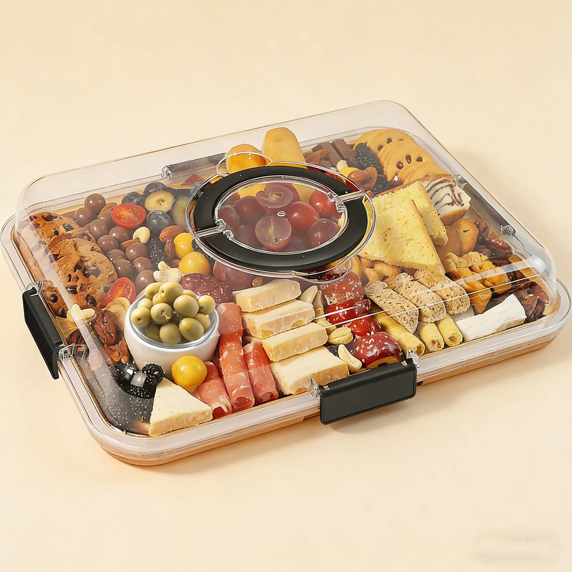 [Mother'S Day Gift] 2-In-1 Bamboo Cutting Board & Charcuterie Board with Lid, Reversible Chopping Board with Juice Groove & Handle, Snack Tray with Compartments, Portable Dust-Proof Cover for Picnic, Party & Gifts