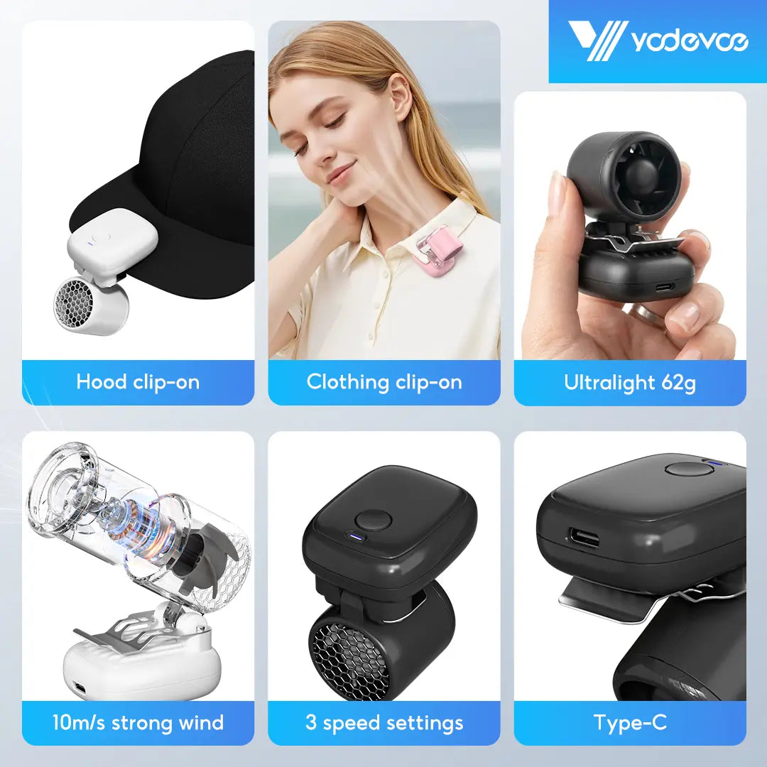 Yodevoe USB Rechargeable Handheld Fan, Portable Cooling Fan, 90° Adjustable Clip-On Fan, Mini and Compact, Suitable for Outdoor Sports and Travel.