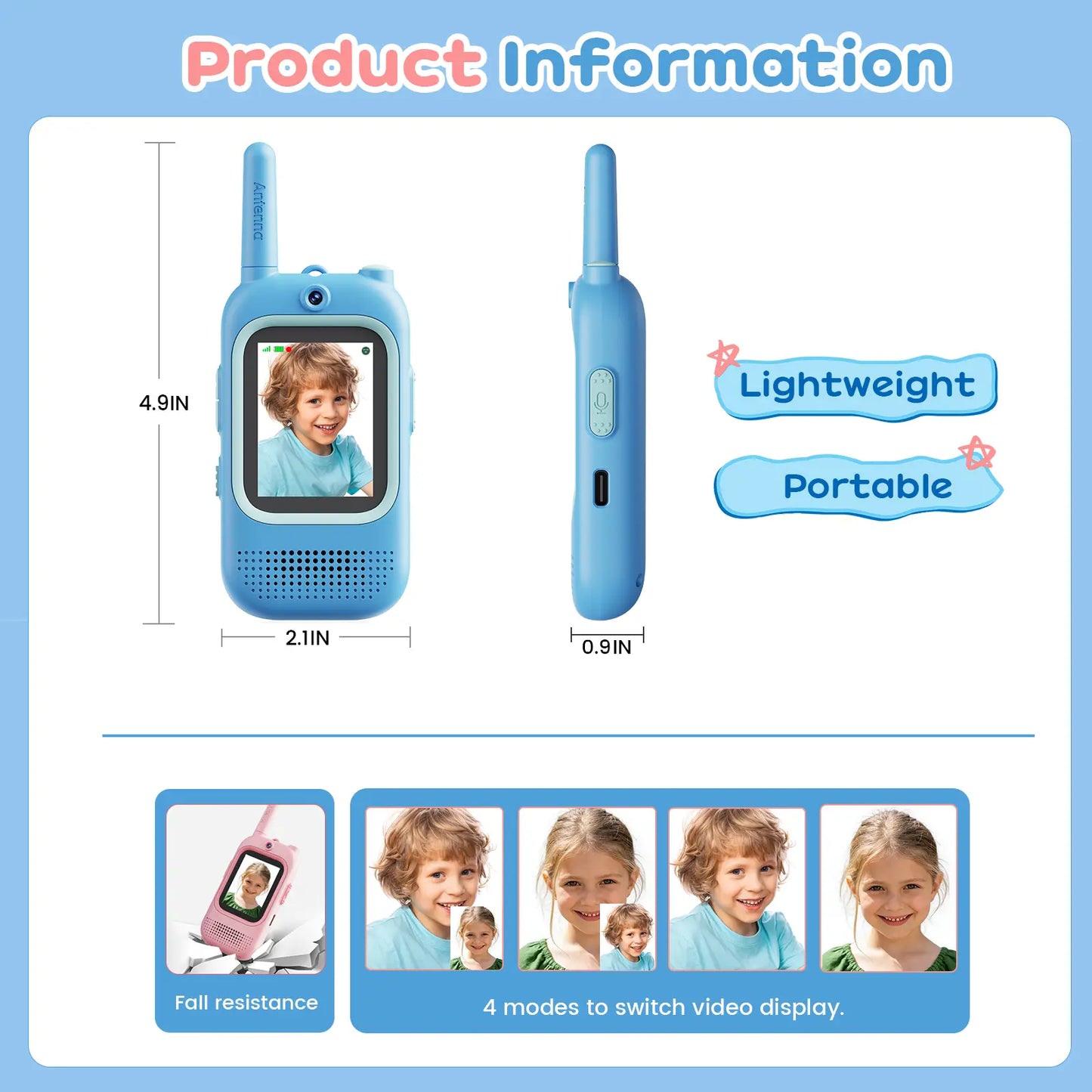 Video Walkie Talkies for Kids - 2 Pack Long Range Walkie Talkie Rechargeable Video Intercom 2 Way Radio for Age 3-12 Boys Girls for Indoor Outdoor Camping (Pink&Blue)