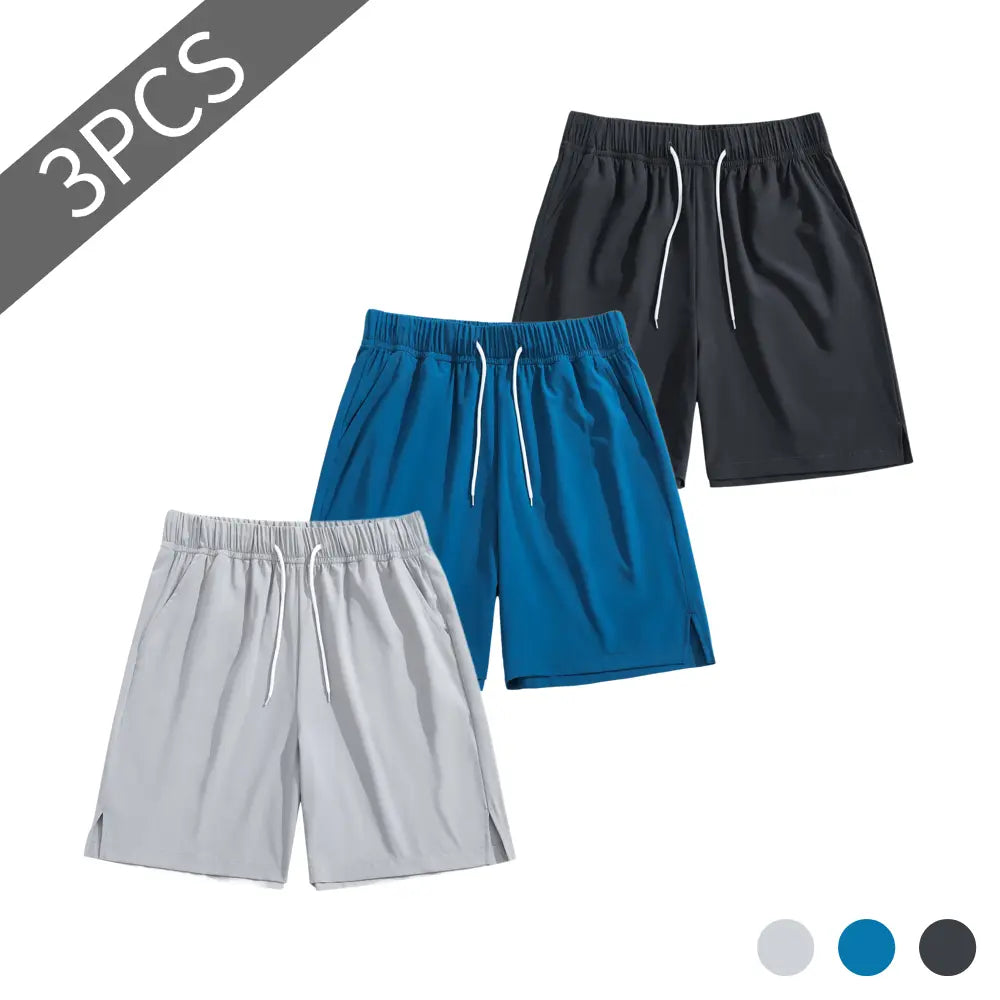 TJL Men'S Performance Focus Fitted Cut Plain Polyester Blend Training Shorts - 3-Pack, Mid Waist, Drawstring Tie, Athletic Look, Vibrant Multi-Color Sets