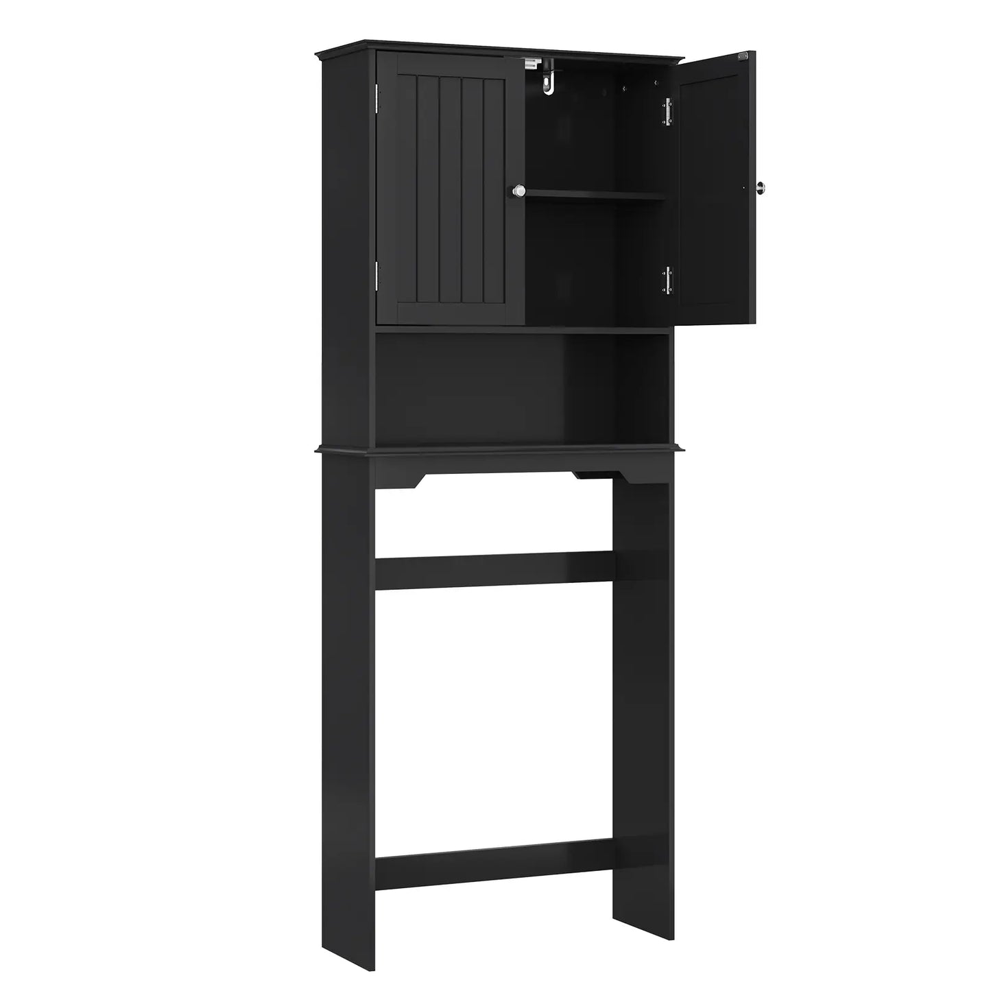 【Mother'Sdaygift】Over the Toilet Storage Cabinet, Bathroom Storage Cabinet over Toilet with Double Doors and Adjustable Shelf, Freestanding Toilet Rack for Bathroom, Black