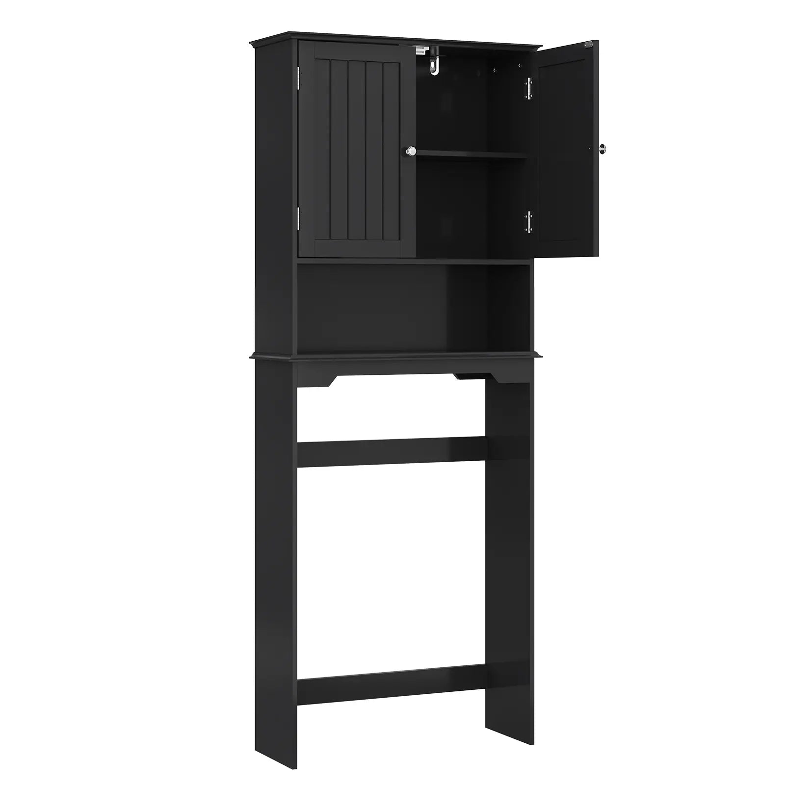 【Mother'Sdaygift】Over the Toilet Storage Cabinet, Bathroom Storage Cabinet over Toilet with Double Doors and Adjustable Shelf, Freestanding Toilet Rack for Bathroom, Black