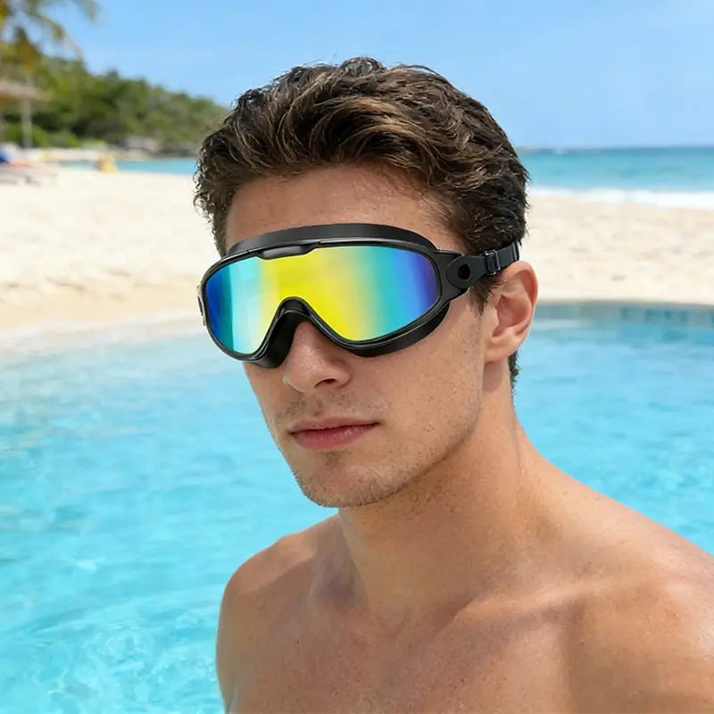 4 Pack Swimming Goggles Set, 4 PCS Adult Large Frame Swim Glasses with Nose Clip and Earplugs, Unisex UV Protection Waterproof Anti-Fog, Swimming Accessories