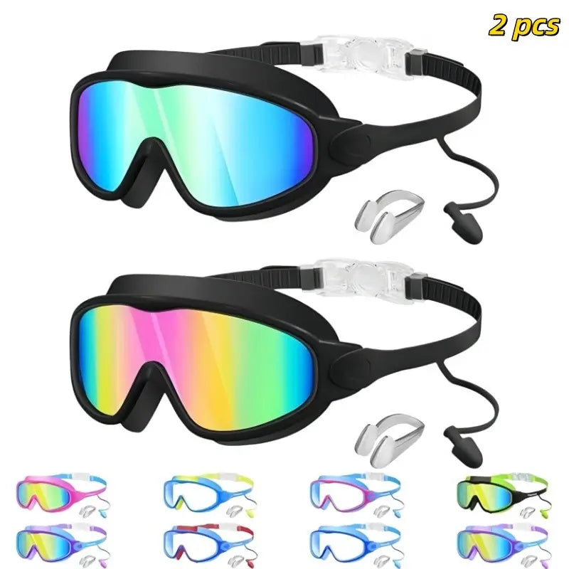 Kids' Snorkeling Mask with Earplugs & Nose Clip, Anti-Fog UV Waterproof Swim Goggles for Ages 5-14, Comfortable Silicone Frame for Safe Diving, UV Swimming Goggles, Swimming Accessories