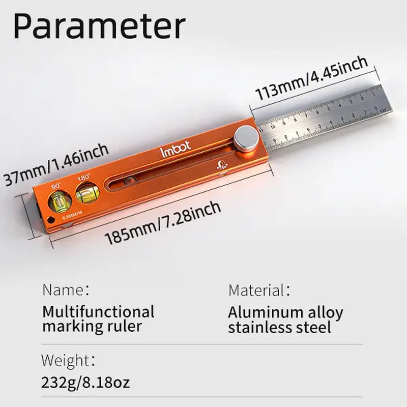 Imbot Multi-Function Marking Ruler - Precision Measuring & Scribing Tool for Woodworking & DIY