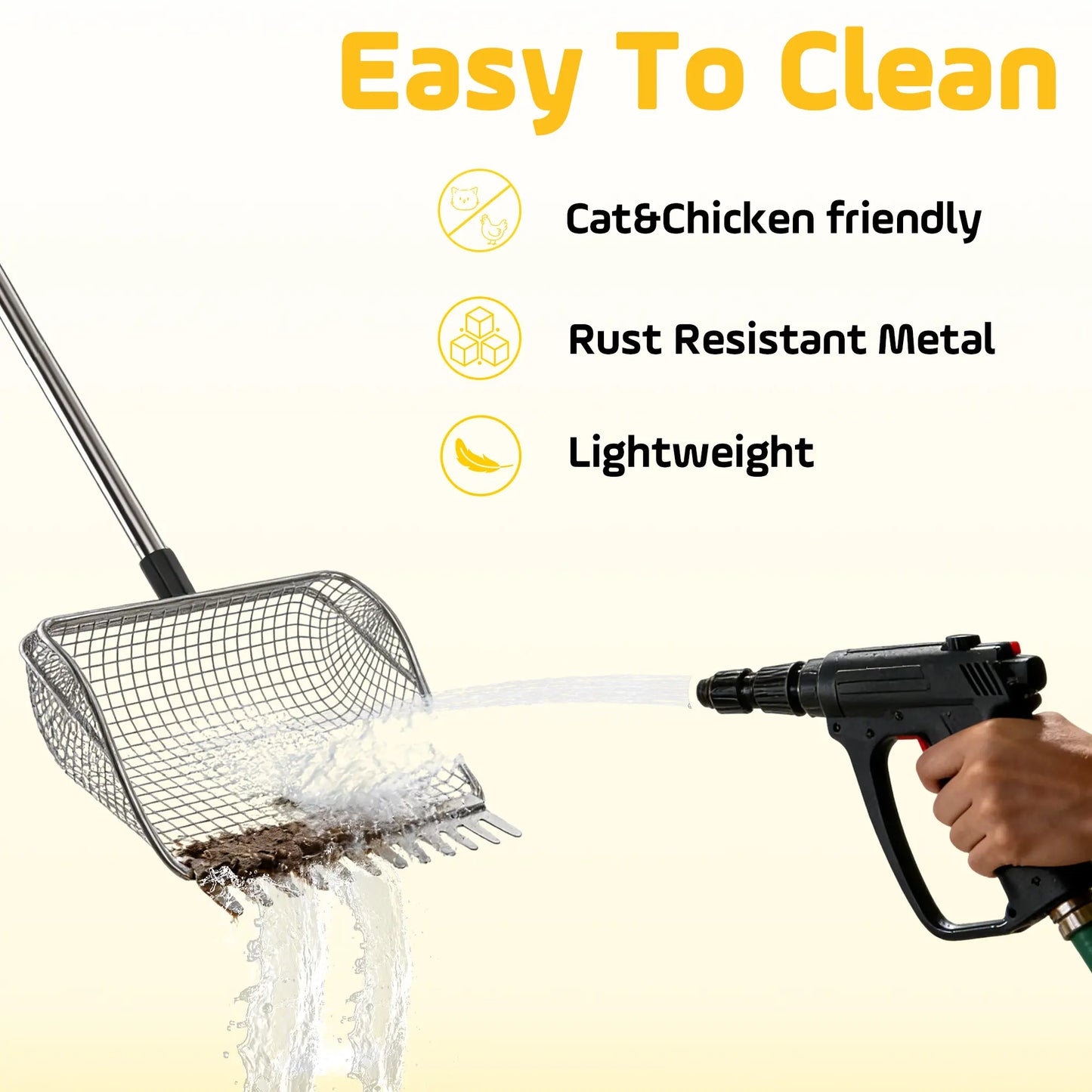 Chicken Poop Scooper, Rake&Scoop 2-In-1,Adjustable Telescopic Less Weight Handle,Sifting Shovel Litter Scooper for Chick Poultry Waste Clean at Coop Home Backyard Farm
