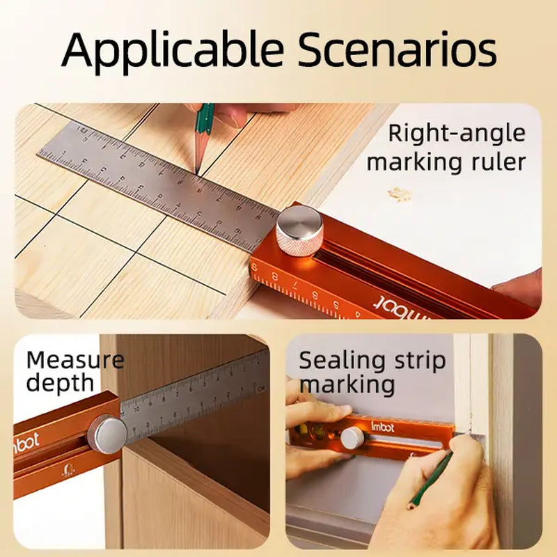 Imbot Multi-Function Marking Ruler - Precision Measuring & Scribing Tool for Woodworking & DIY