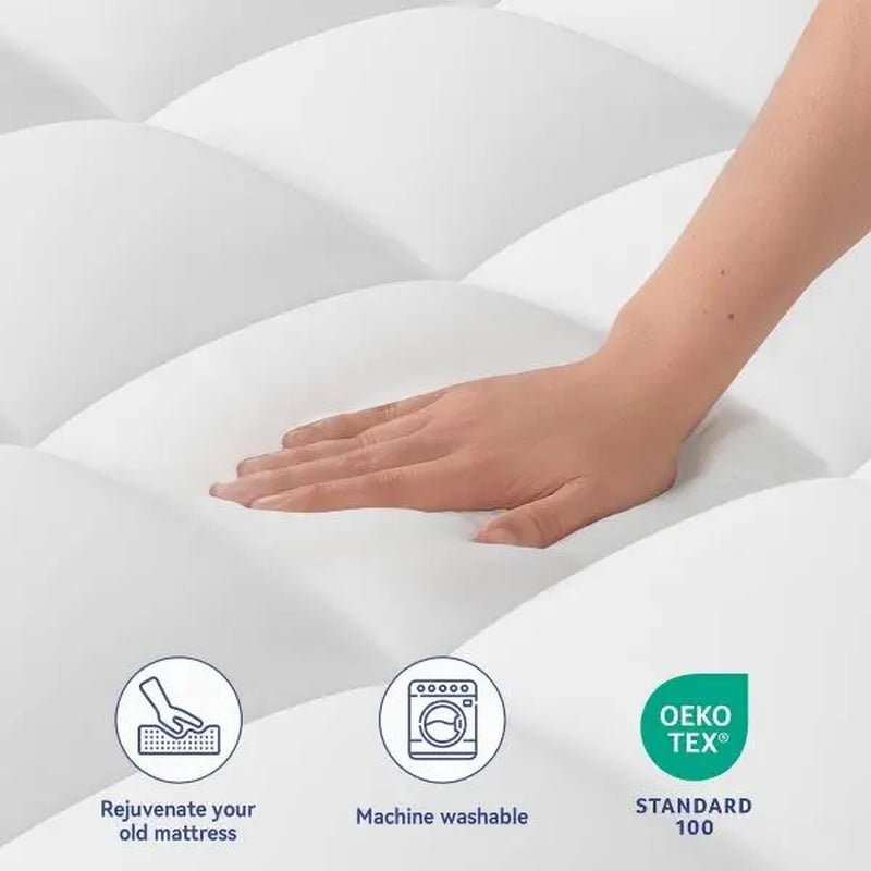 【Tiktok Shop Mother'S Day】Elemuse Extra Thick Mattress Topper for Back Pain, Plush Soft Pillowtop with Elastic Deep Pocket, Cooling down Alternative Filling, Soft Pillow Top for Better Sleep & Back Pain Relief