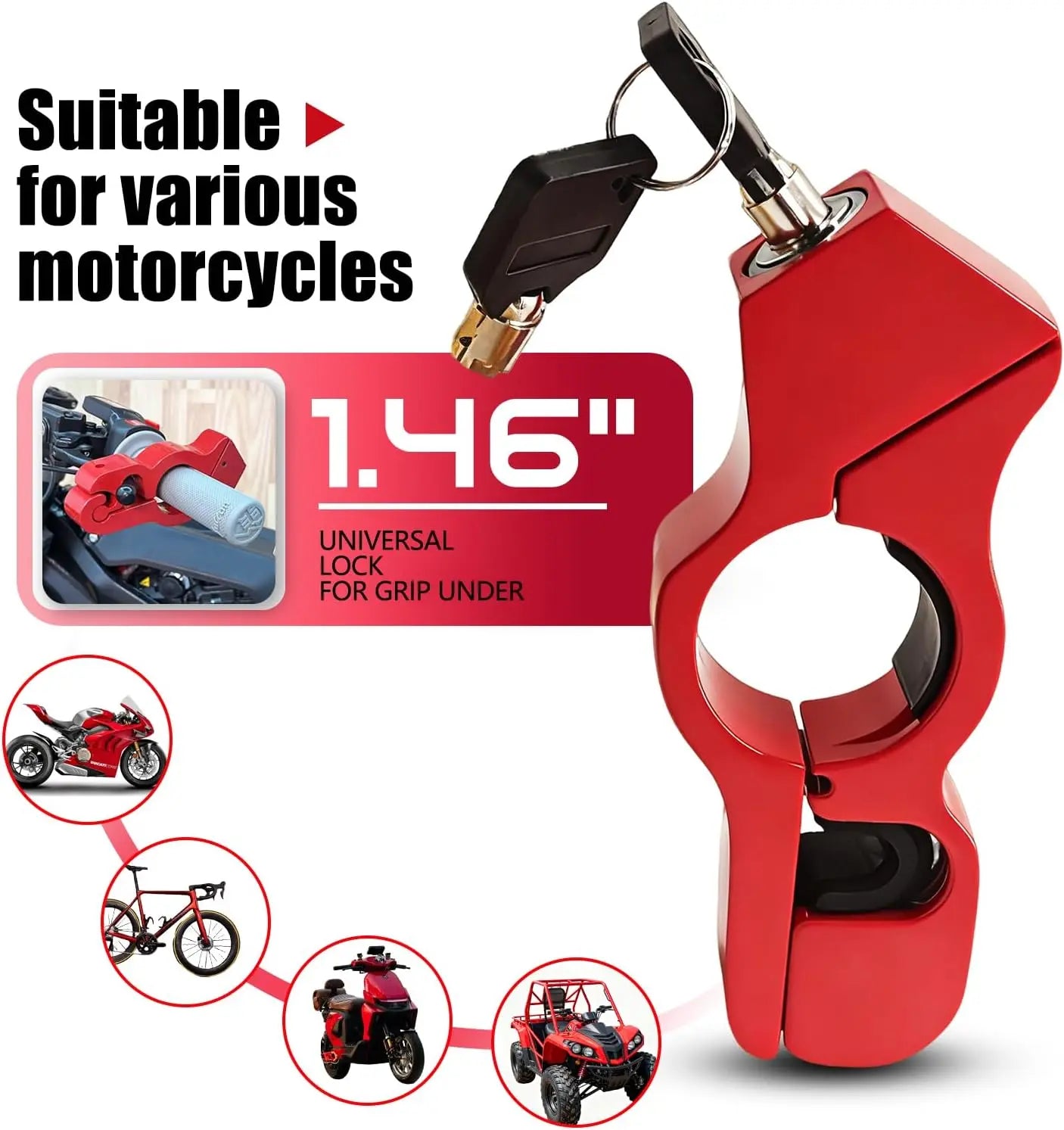 Motorcycle Locks, Helmet Locked & Brake Lock Combo, anti Theft Motorcycles Handlebar Lock for Motor Moped Motorbike Scooters ATV Dirt Bike Street Bike Electric Scooters