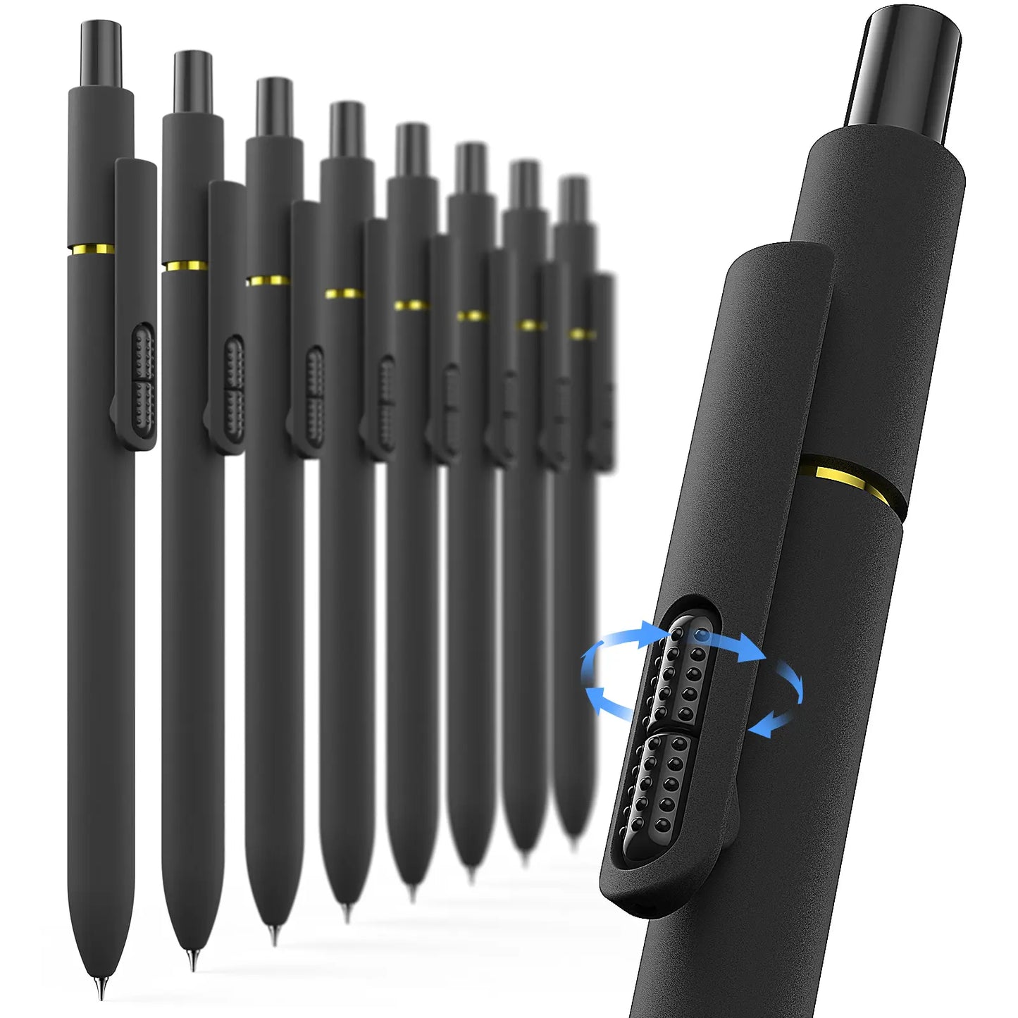 Hiacry 8 Pcs Gel Pens - 0.7Mm Fine Point Smooth Writing Black Ink, Quick-Dry Long Lasting Fidge Pens, School & Office Supplies for Men Women