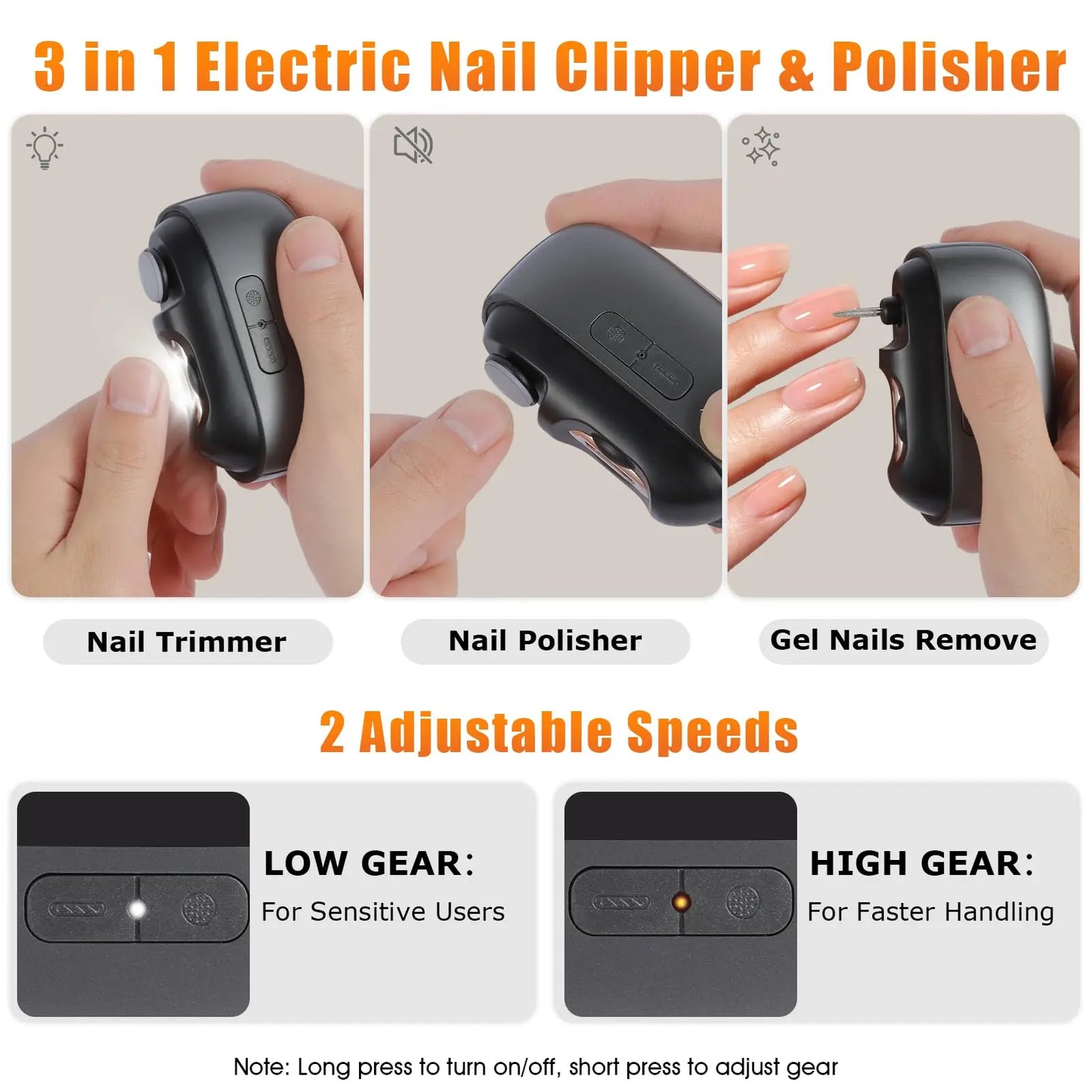 Electric Nail Clipper for Daily Nail at Home，Electric Nail Clipper for Seniors Easy Nail Trimming，3-In-1 Automatic Nail Trimmer with Clipping, Polishing & Storage, , Nail Clippers Infant Care Modes for Home and Travel,
