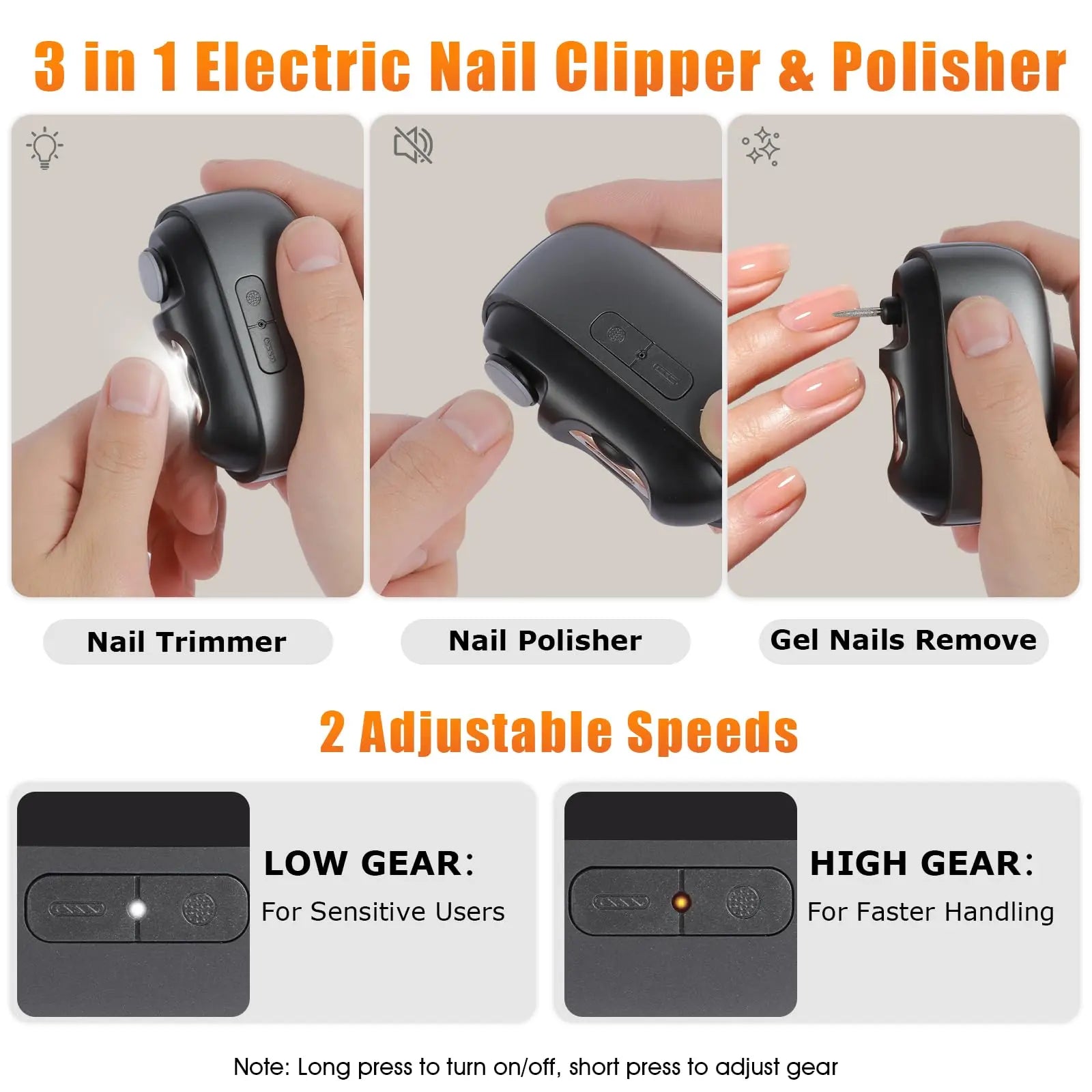 Electric Nail Clipper for Daily Nail at Home，Electric Nail Clipper for Seniors Easy Nail Trimming，3-In-1 Automatic Nail Trimmer with Clipping, Polishing & Storage, , Nail Clippers Infant Care Modes for Home and Travel,