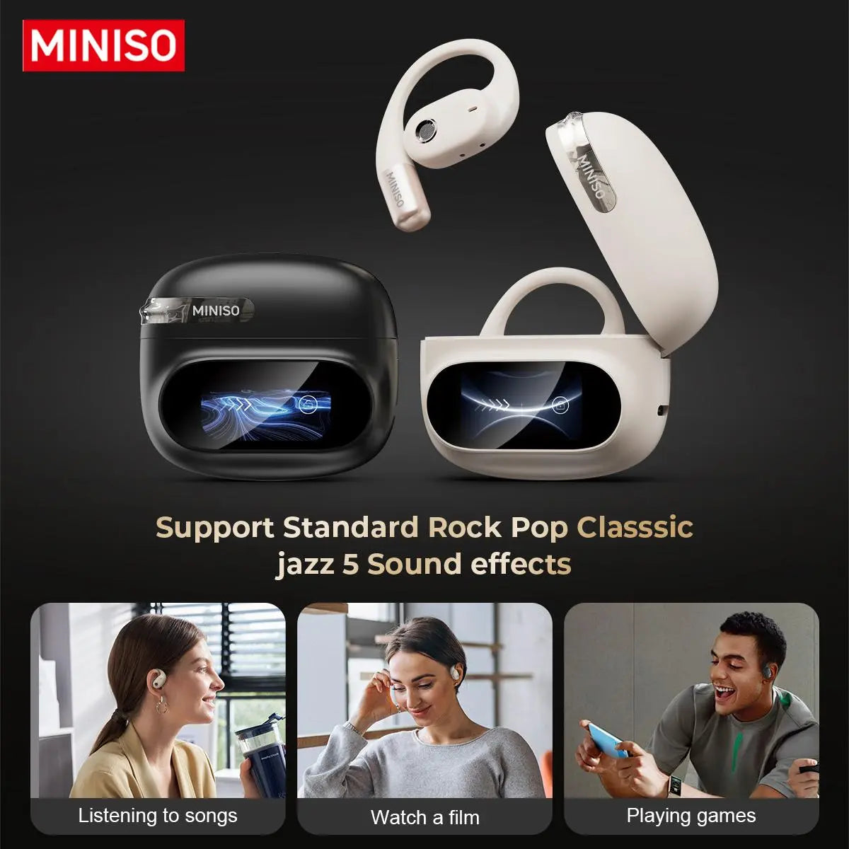 MINISO MS150 Open Wireless Headset BT5.4 Smart Screen Comfortable to Wear Super Sound Quality Long Battery Life Suitable for Music, Games, Sports