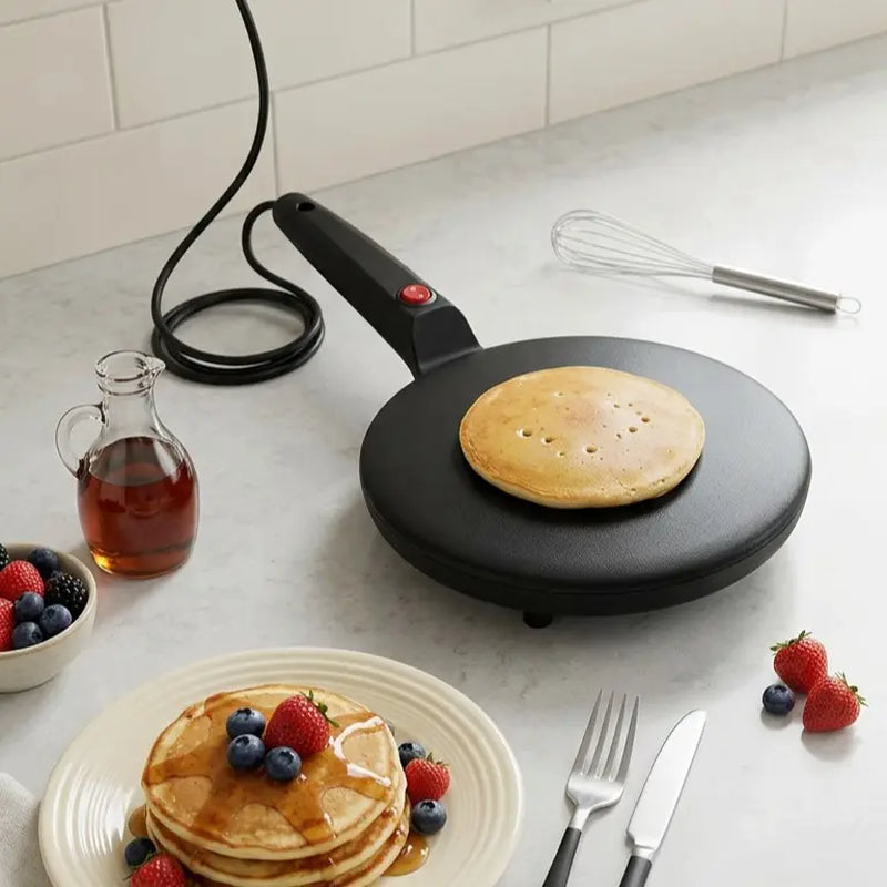 Multi-Function Pancake Maker, Non-Stick Crepe Maker & Crepe Machine - Non-Stick Heating Plate with LED Indicator Light, Easy to Clean, Compact Home Breakfast Machine