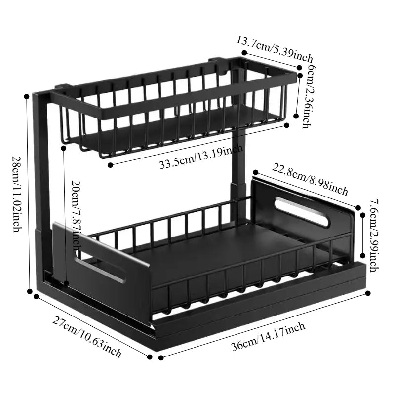 Kitchen Fixed Shelf Sink Storage, Sliding Pull-Out Cabinet Arrangement Rack, Metal Sliding Drawer, Bathroom Organizing Accessories, for Kitchen Bathroom Refrigerator Cabinet Organization Rack, Kitchen Storage Essential Goods