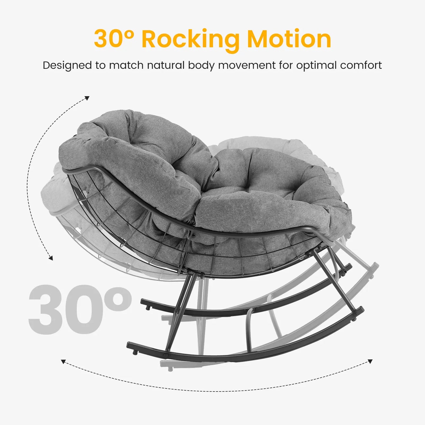 Heavy Duty Outdoor Rocking Chair with Cushion, Oversized Egg Lounge, 450 Lbs All-Weather Glider for Patio, Garden, Living Room