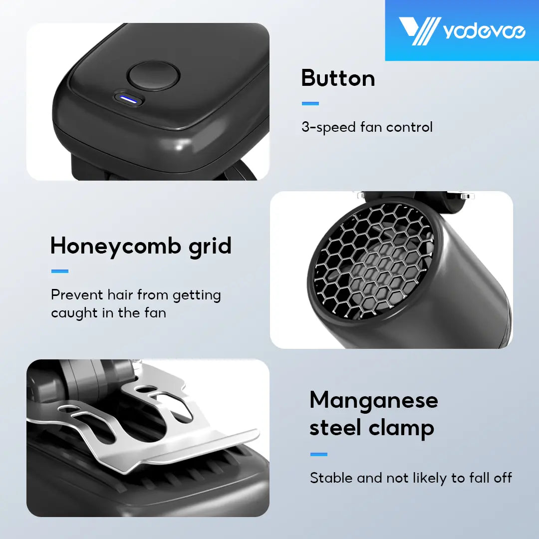 Yodevoe USB Rechargeable Handheld Fan, Portable Cooling Fan, 90° Adjustable Clip-On Fan, Mini and Compact, Suitable for Outdoor Sports and Travel.