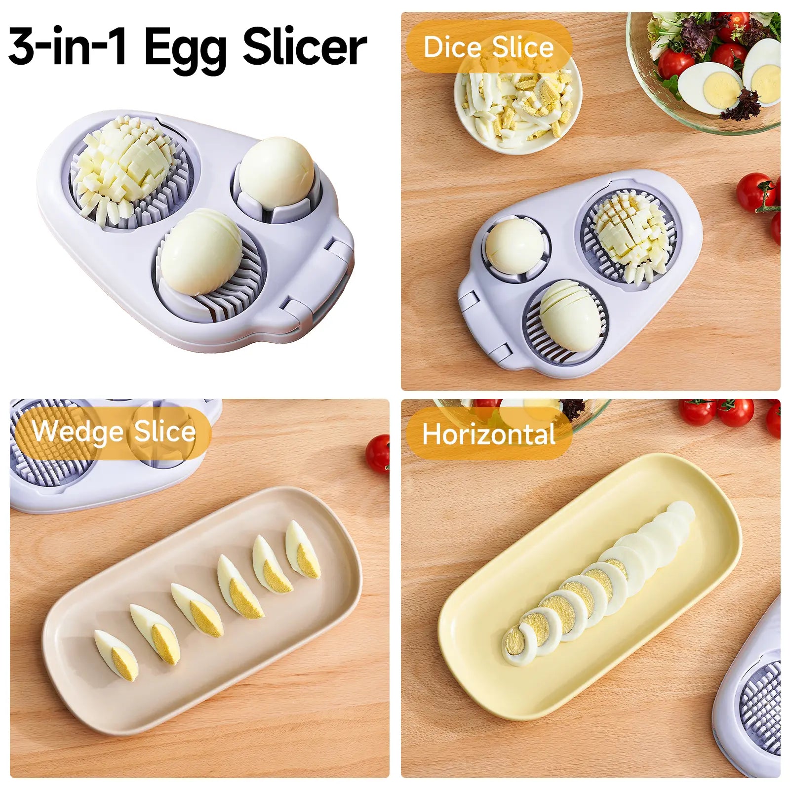 3-In-1 Multifunctional Egg Slicer, Stainless Steel Egg Cutter for Boiled Eggs, Century Eggs, Strawberry and Soft Fruits, Easy Egg Slicer Chopper for Salads, Bento and Kitchen Prep