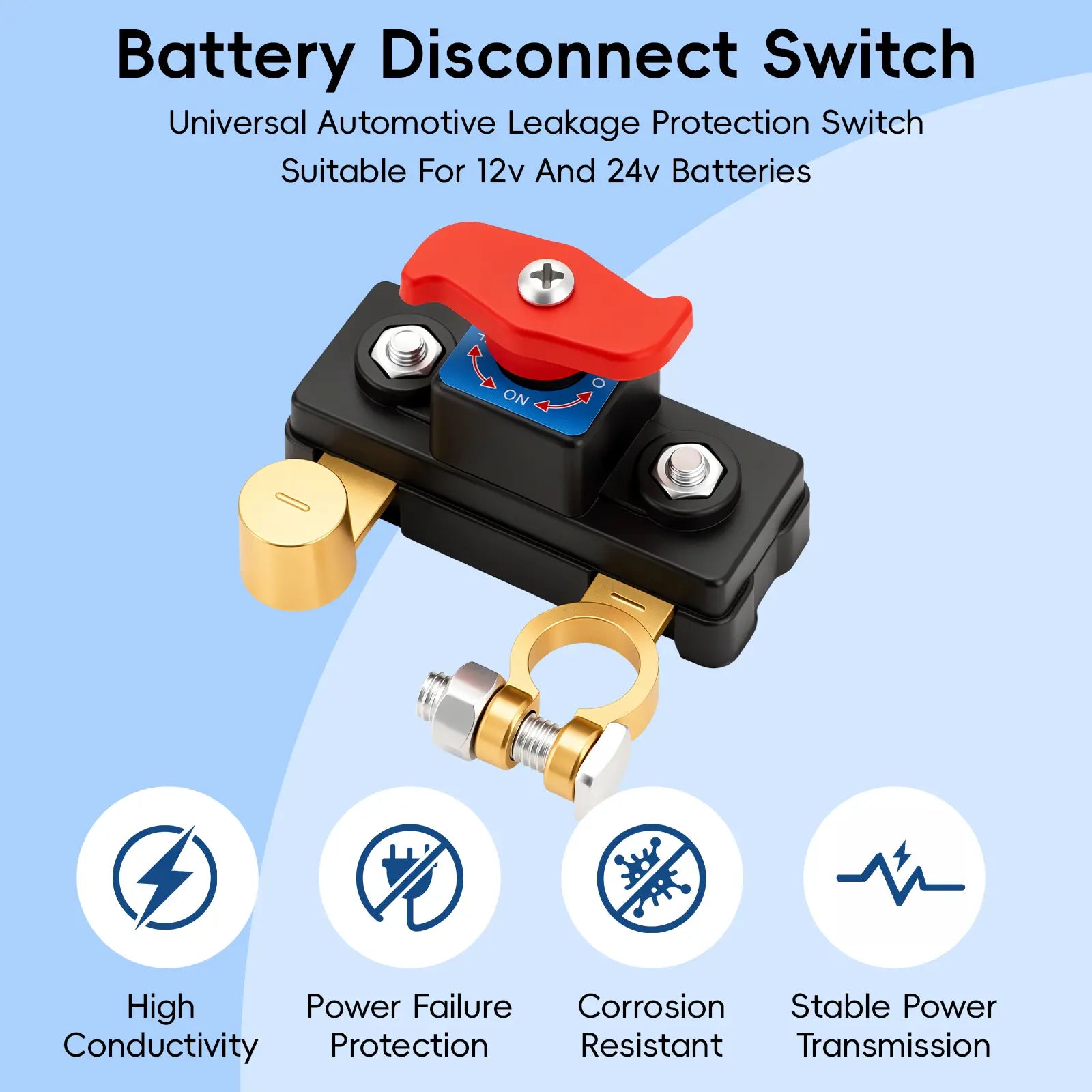 Car Battery Power Cut-Off Switch Breaker, Pure Copper Stable Transmission High Conductivity Disconnect Switch Smart Battery Disconnect for Car Truck Boat Rv Supplies.