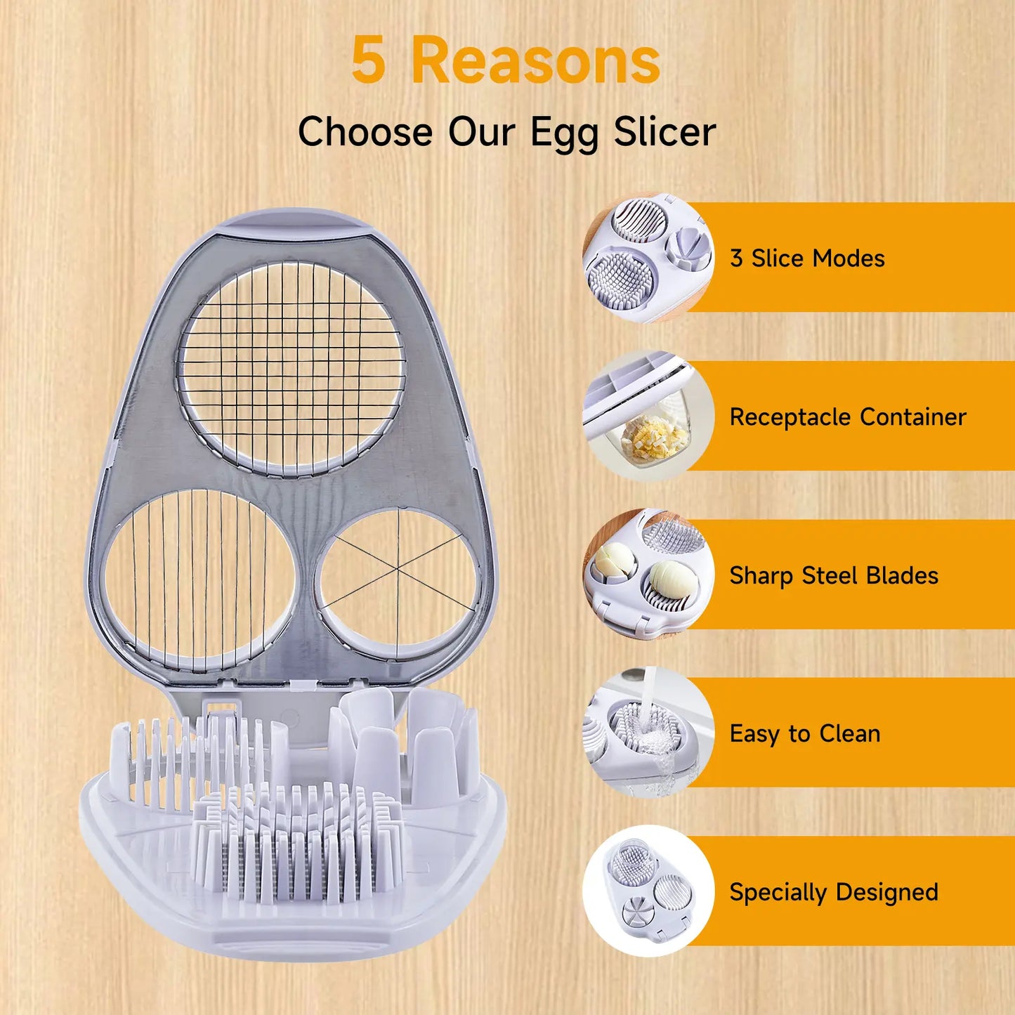 3-In-1 Multifunctional Egg Slicer, Stainless Steel Egg Cutter for Boiled Eggs, Century Eggs, Strawberry and Soft Fruits, Easy Egg Slicer Chopper for Salads, Bento and Kitchen Prep