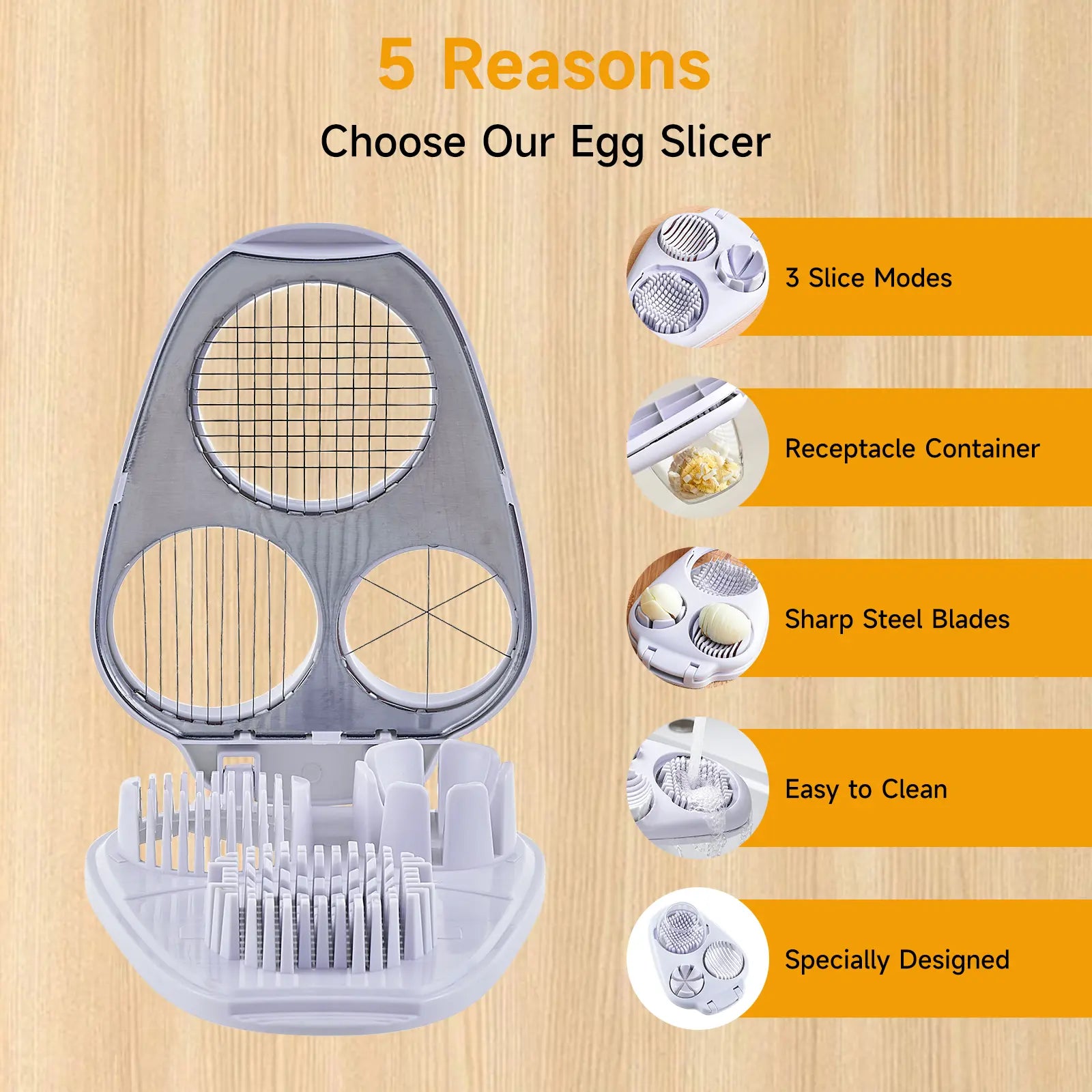3-In-1 Multifunctional Egg Slicer, Stainless Steel Egg Cutter for Boiled Eggs, Century Eggs, Strawberry and Soft Fruits, Easy Egg Slicer Chopper for Salads, Bento and Kitchen Prep