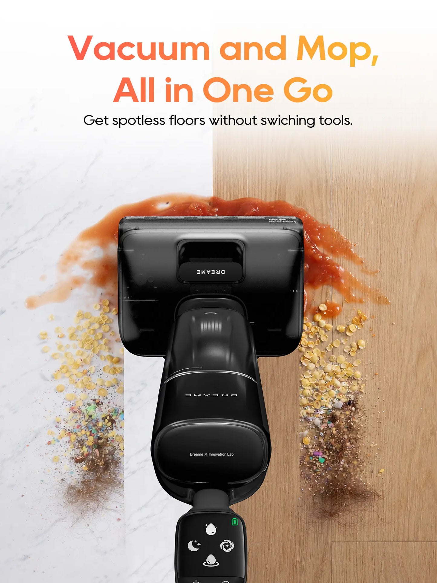 [New Launch] DREAME Aero Wet Dry Vacuum Cleaner, All-In-One Vacuum Mop for Wet & Dry Messes, 0 Hair Residue Great for Pet Owners, One-Press Self-Clean, 180° Lie Flat, 35Mins Runtime for Hard Floor Cleaning