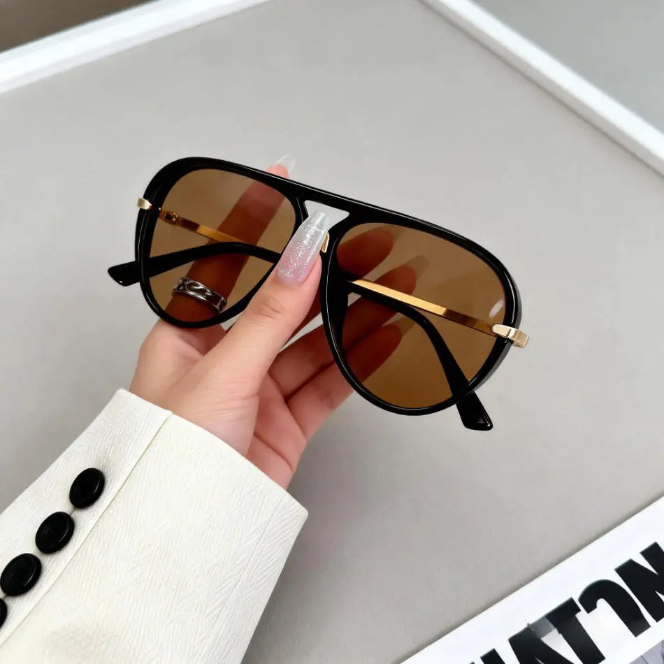Gold Trim Pilot Sunglasses for Women| UV400 Y2K Shield Shades| Perfect for Spring Sunshine & Wedding Season Outfits
